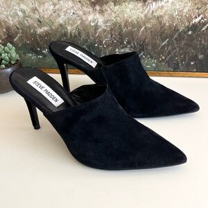 Steve Madden Black Suede Leather Pointed Mules Heels Size 7